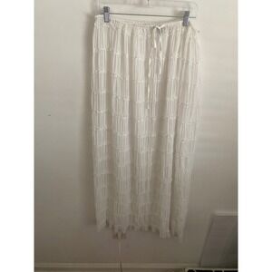 PrettyLittleThing White Tiered Lace Trim Maxi Skirt Womens Size 8 Boho Pleated